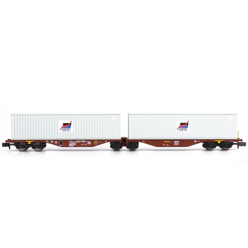 Freight car double container wagon Sggmrss 80 TOUAX with containers MARFRET Ep.VI