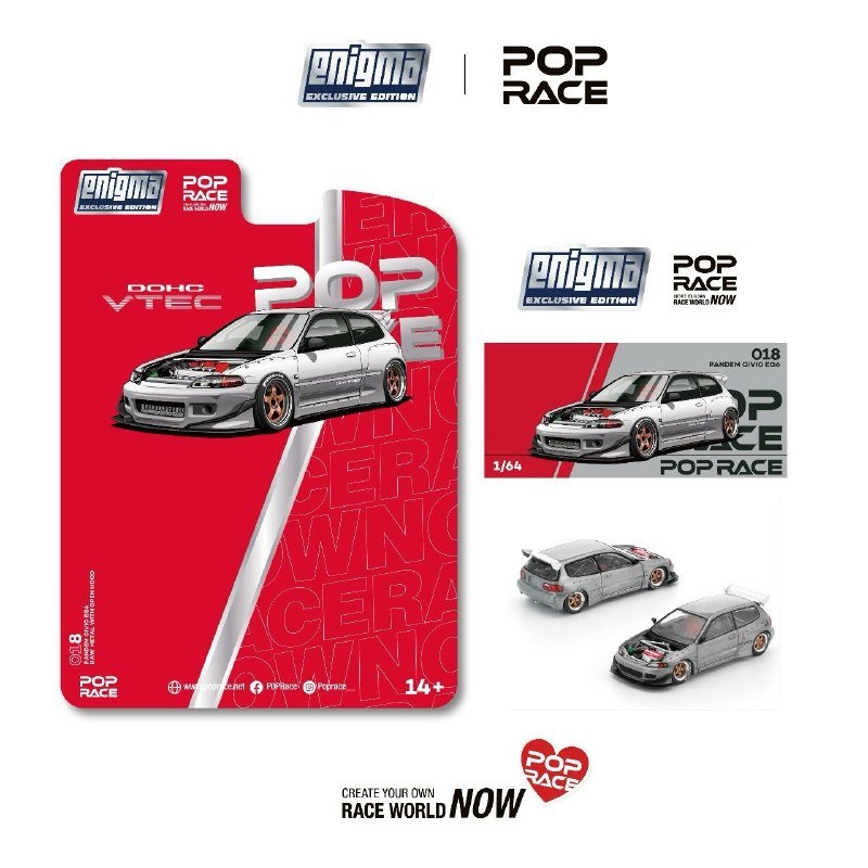 (PRE-ORDER) Pop Race x Enigma 1:64 Pandem Honda Civic EG6 Raw Metal
