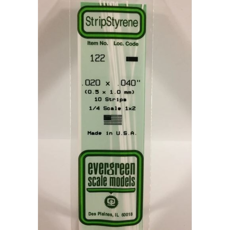Evergreen 122 .020 x .040 (.5mm x 1mm)  Strips (10pcs)