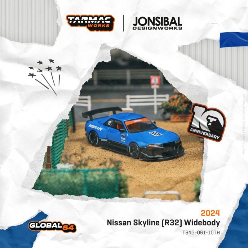 (PRE-ORDER) Tarmac Works 1:64  Nissan Skyline (R32) Widebody Designed by Jon Sibal Tarmac Works 10th Anniversary
