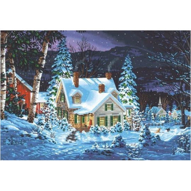 Dimensions Paint by Numbers Winter’s Hush (House, Night/Snow Scene) (20×14)