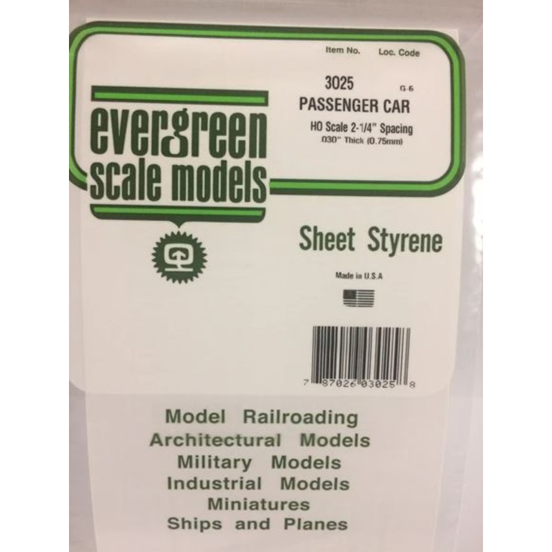 Evergreen 3025 .025 Passenger Car Siding
