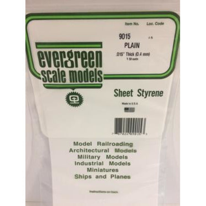 Evergreen #9015 Styrene Sheets: Plain 3 pack 0.015 (0.38mm) x 6 x 12