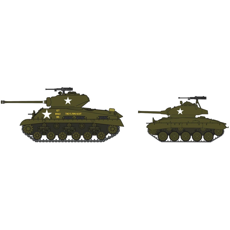 M4A3E8 Sherman & M24 Chaffee US Army Main Battle Tank Combo 2 in 1 Tank 1/72 #30068 by Hasegawa