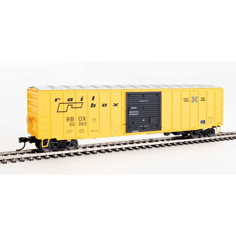 50′ ACF Exterior Post Boxcar – Ready to Run — Railbox #30362 (yellow, Black Door; Small Logo, Slogan) (HO) #1866 by Walthers