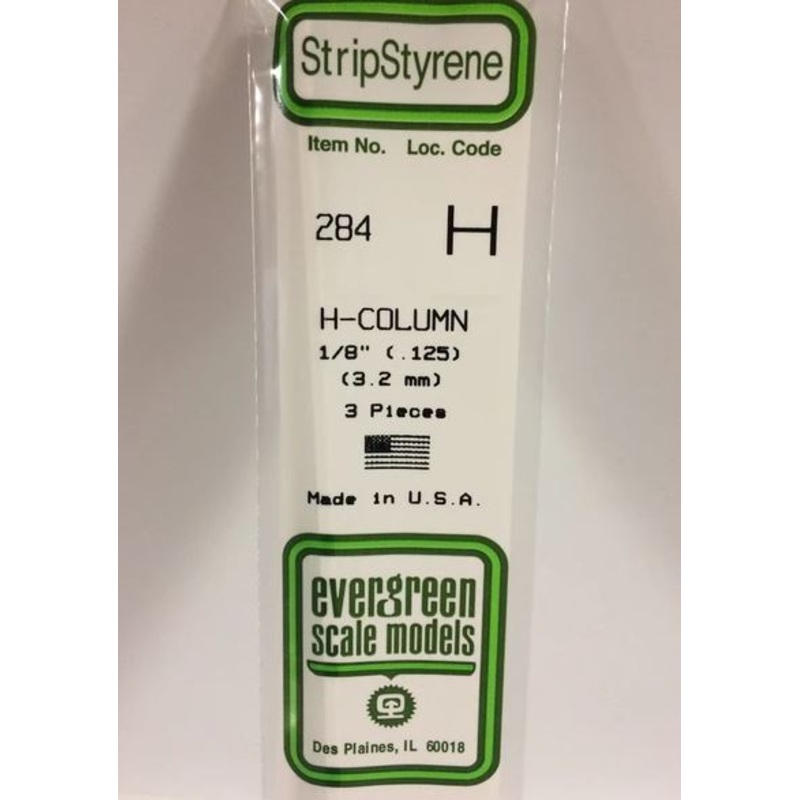 Evergreen 284 .125 / 3.2mm H Beam (3pcs)