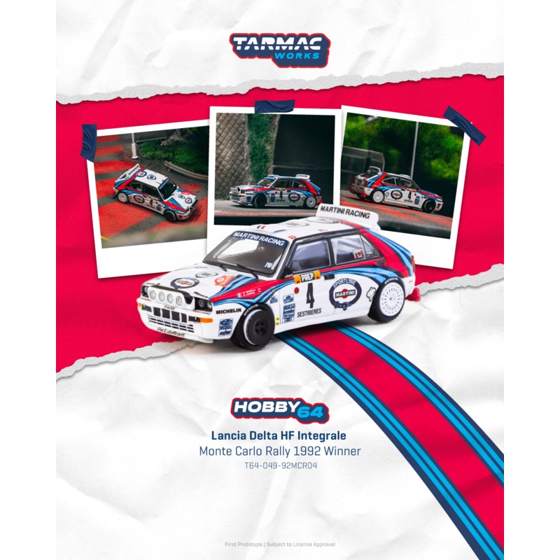 (PRE-ORDER) Tarmac Works 1:64 Lancia Delta HF Integrale, Monte Carlo Rally 1992 Winner