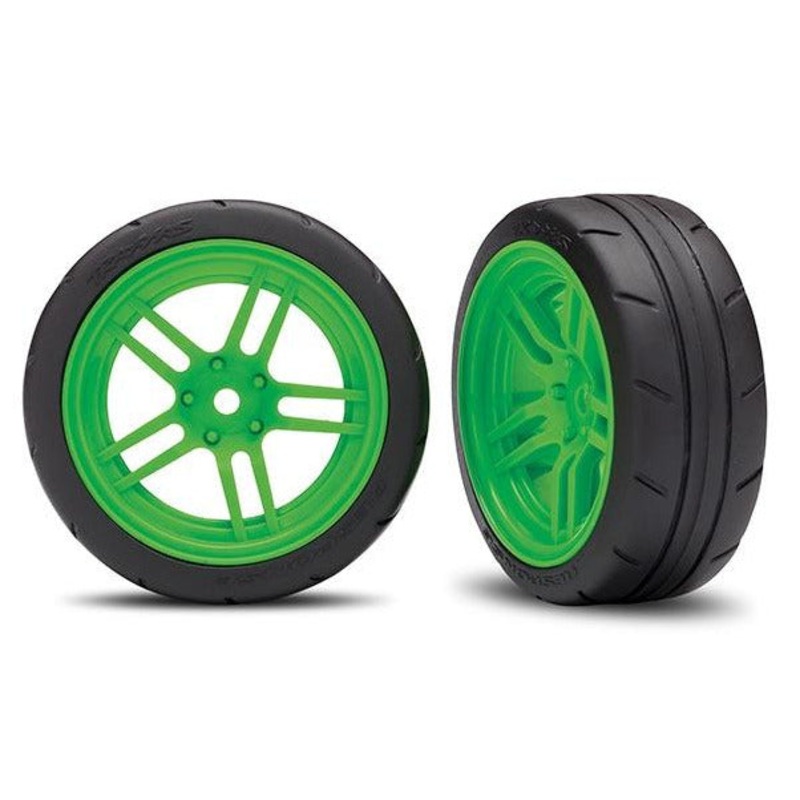 Traxxas Tires And Wheels, Assembled, Glued (Split-Spoke Green Wheels, 1.9) TRA8373G