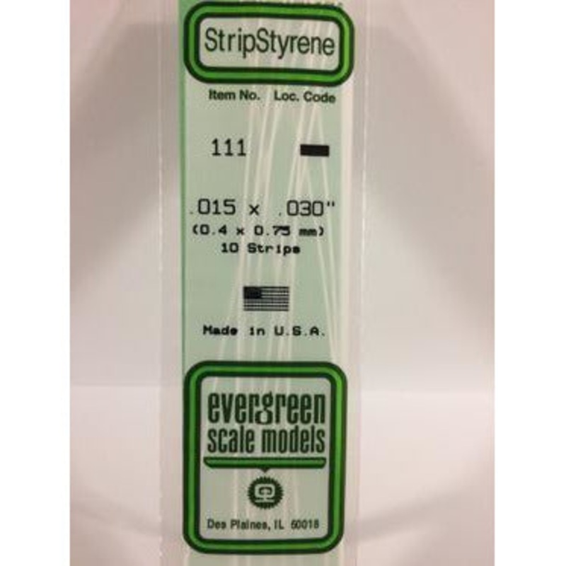 Evergreen #110 Styrene Strips: Dimensional 10 pack 0.015 (0.38mm) x 0.020 (0.50mm) x 14 (35cm)