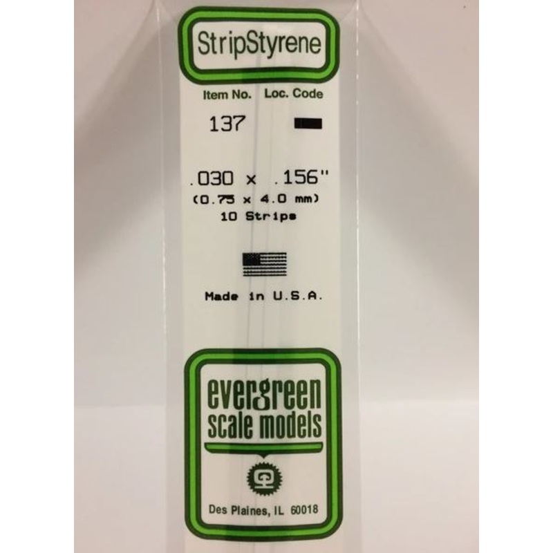 Evergreen 137 .030 x .156 (.75mm x 4mm) Strips (10pcs)
