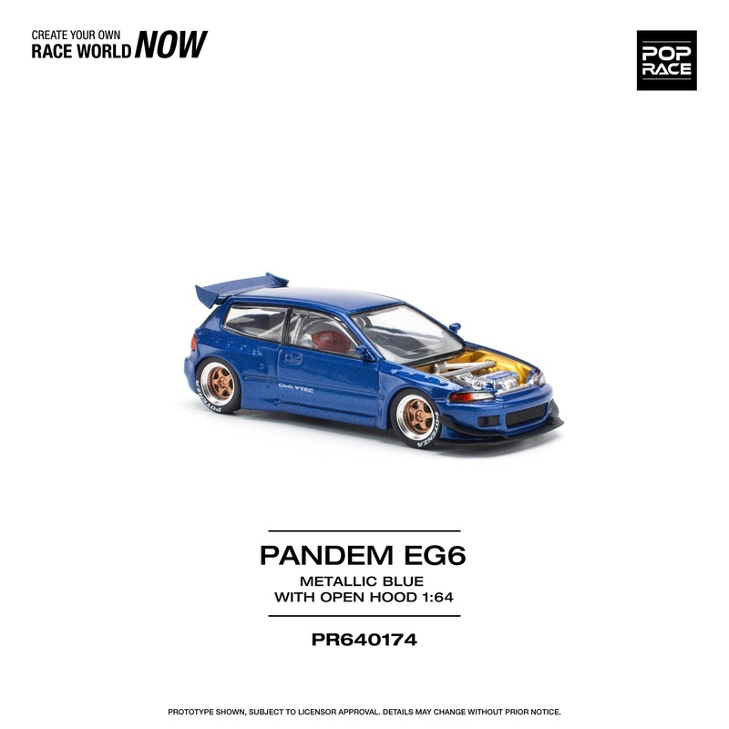 (PRE-ORDER) Pop Race 1:64 Pandem Honda Civic EG6 METALLIC BLUE WITH OPEN HOOD