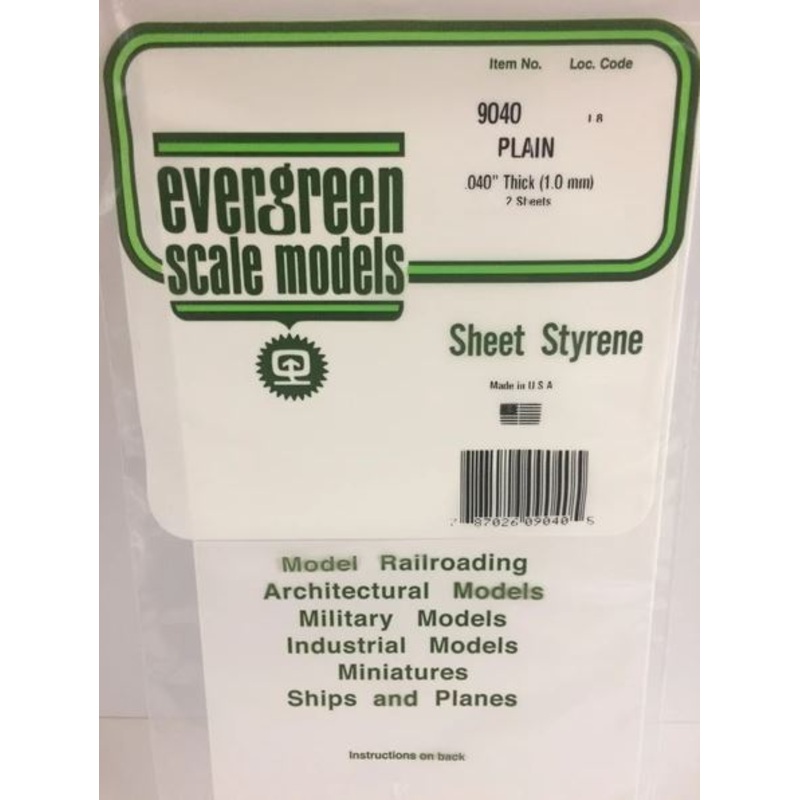 Evergreen 9040 .040 Thick (1mm) 2 Sheets