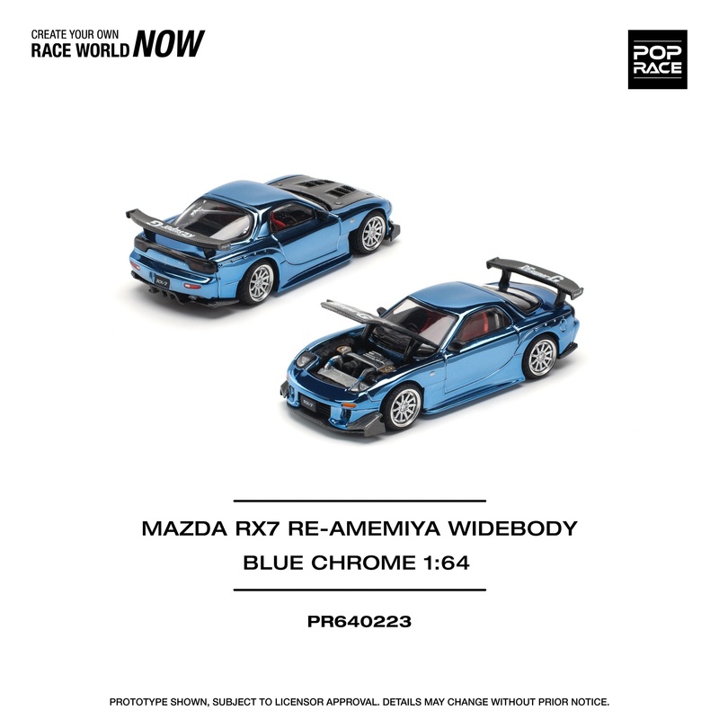 (PRE-ORDER) Pop Race 1:64 Mazda RX-7 (FD3s) Widebody RE-AMEMIYA Blue Chrome