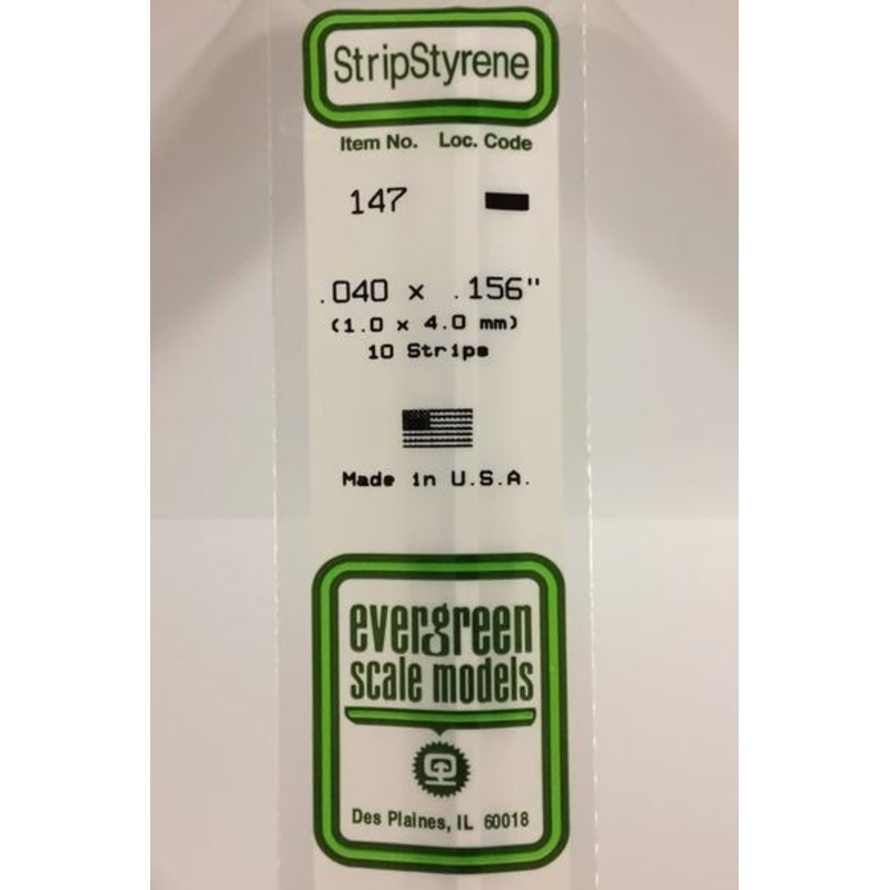 Evergreen 147 .040 x .156 (1.0 x 4.0mm) Strips (10pcs)