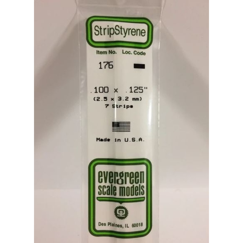 Evergreen 176 .100 x .125 (2mm x 3.2mm) Strips (7pcs)