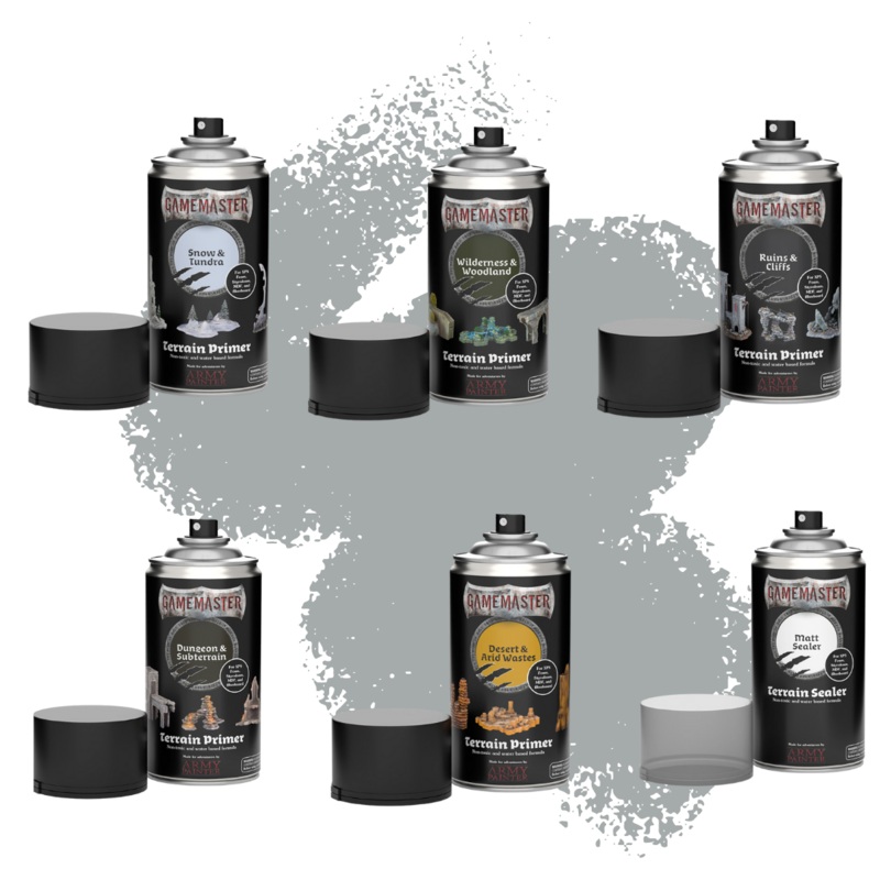 Terrain Primer Spray 300mL|Desert and Arid Wastes|Dungeon and Subterrain|Ruins and Cliffs|Snow and Tundra|Wilderness and Woodland|Matte