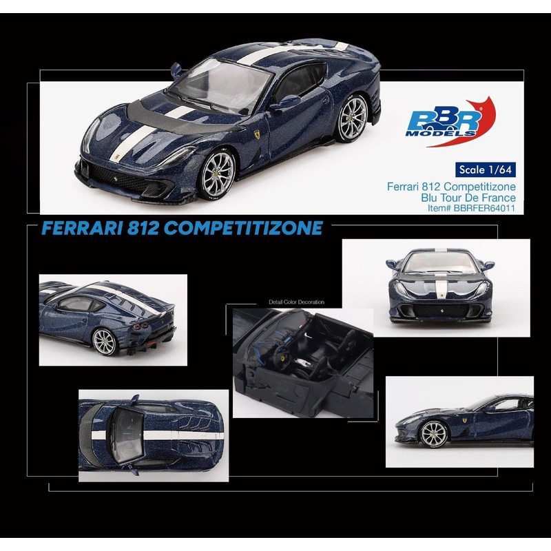 (PRE-ORDER) BBR Models 1:64 Ferrari 812 Competitizone Blu Tour De France