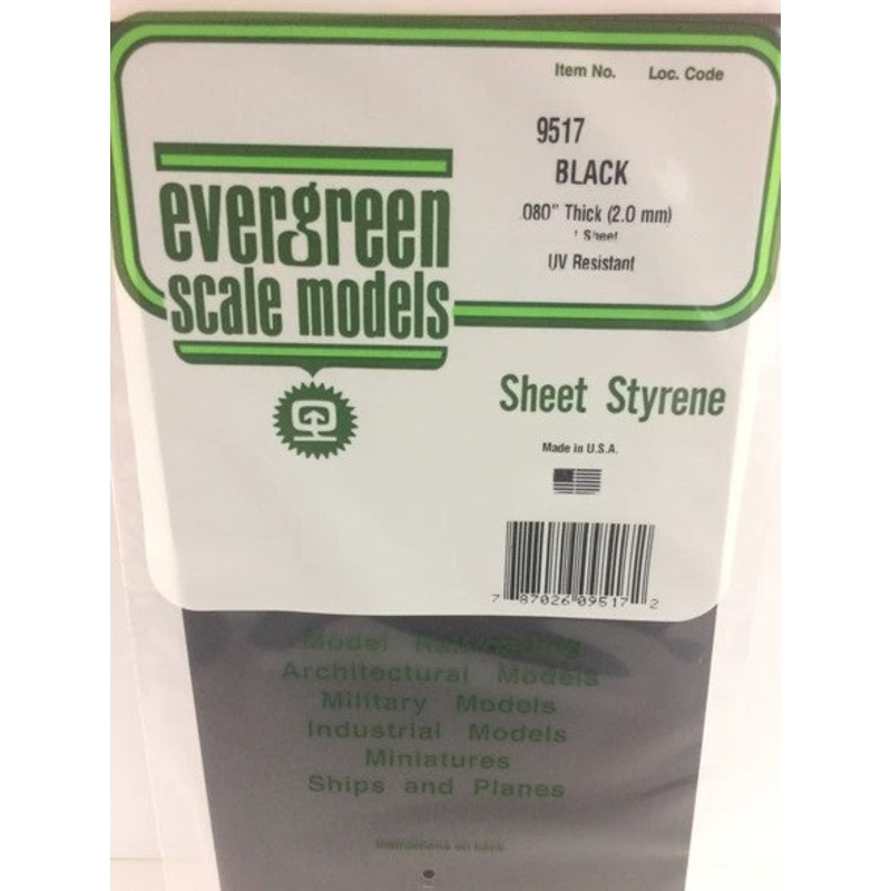 Evergreen 9517 .080 / 2mm Thick Black Sheet (1pc)