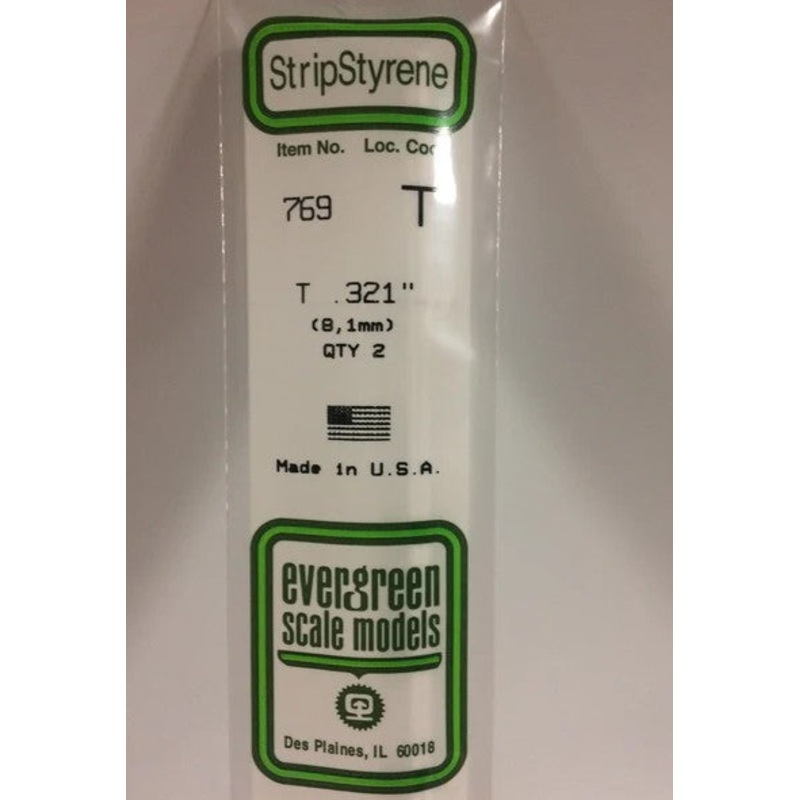 Evergreen 769 T Channel .321 (8.1mm) Strips (2pcs)