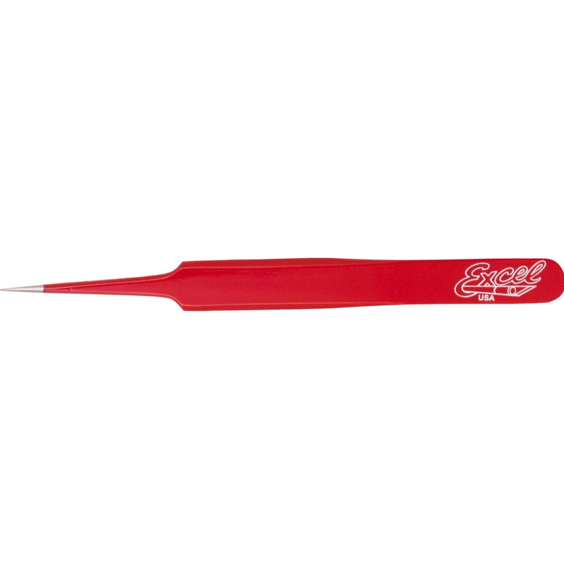 Excel 4.75 Straight Pointed Tweezer – Red