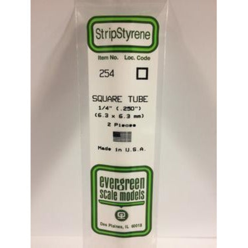 Evergreen #254 Styrene Tubes: Square 1/4 2 pack 0.250 (6.3mm) x 14 (35cm)