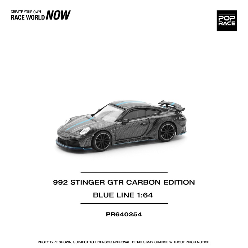 (PRE-ORDER) Pop Race 1:64 Porsche 992 Stinger GTR Carbon Edition Blue Line