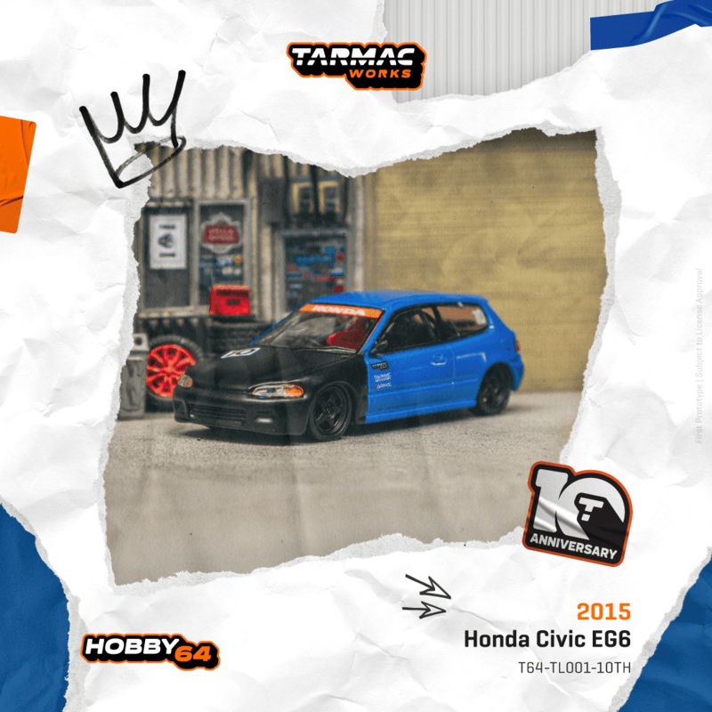(PRE-ORDER) Tarmac Works 1:64 Honda Civic EG6 Tarmac Works 10th Anniversary