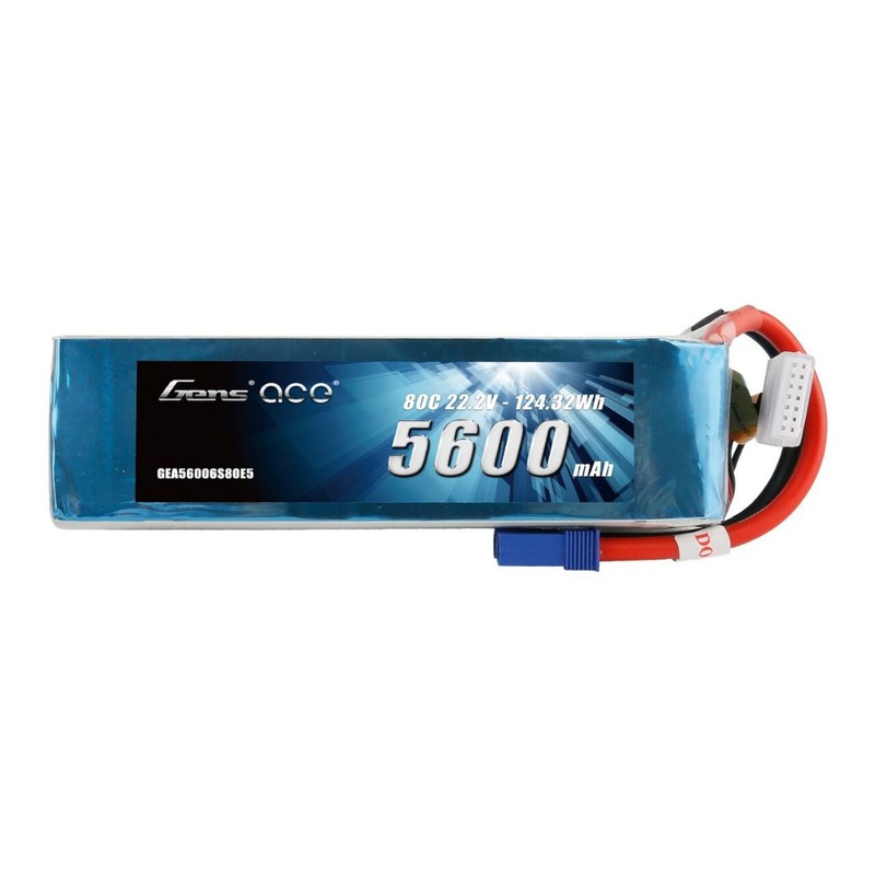 Gens Ace LiPo Battery 80C 5600mAh 22.2V 6S1P EC5 Soft Case – GEA6S560080E5