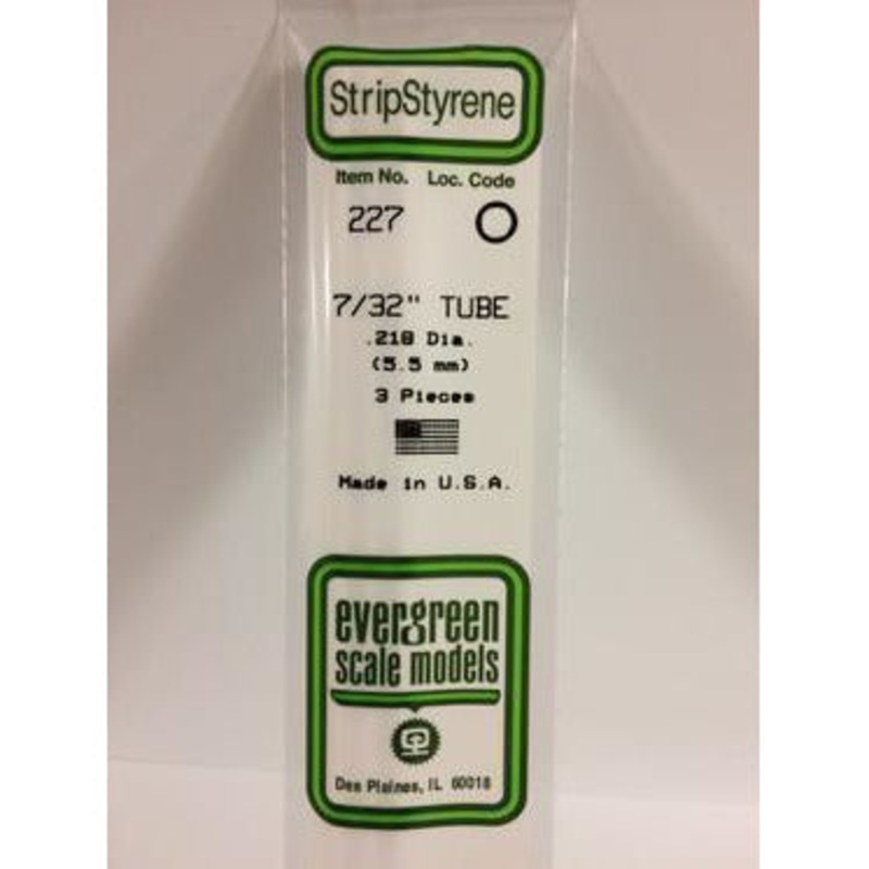 Evergreen #227 Styrene Tubes: Round 7/32 3 pack 0.219 (5.5mm) OD x 14 (35cm)