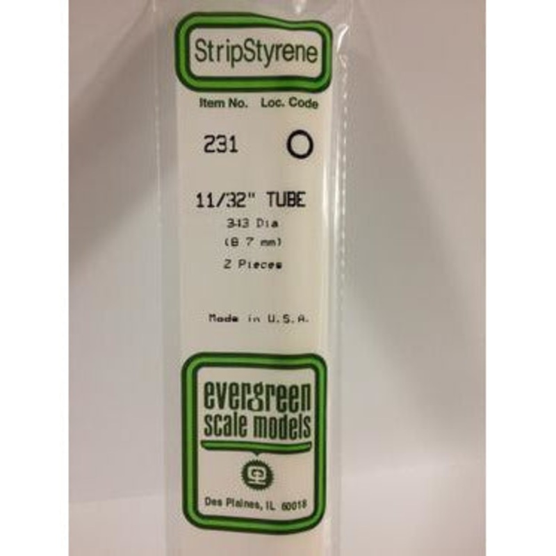 Evergreen #231 Styrene Tubes: Round 11/32 2 pack 0.344 (8.3mm) OD x 14 (35cm)