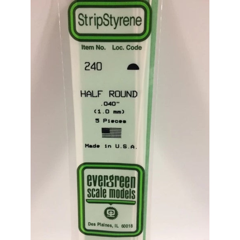 Evergreen 240  .040 (1mm) 1/2 Round (5pcs)