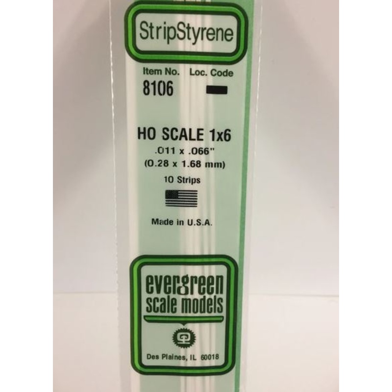 Evergreen 8106 .011 x .066 Ho Scale Strip