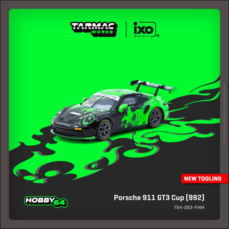 (PRE-ORDER) Tarmac Works x IXO 1:64 Porsche 911 GT3 Cup (992), Fire Monkey Motorsport