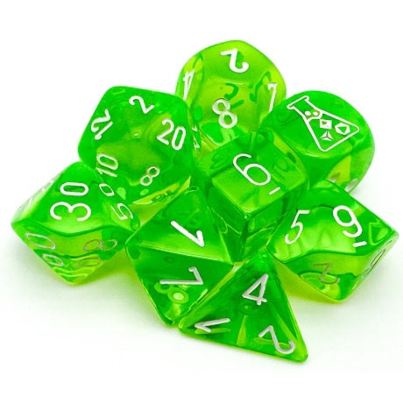 Chessex Translucent 7-Die Set Neon Green/White CHX30062