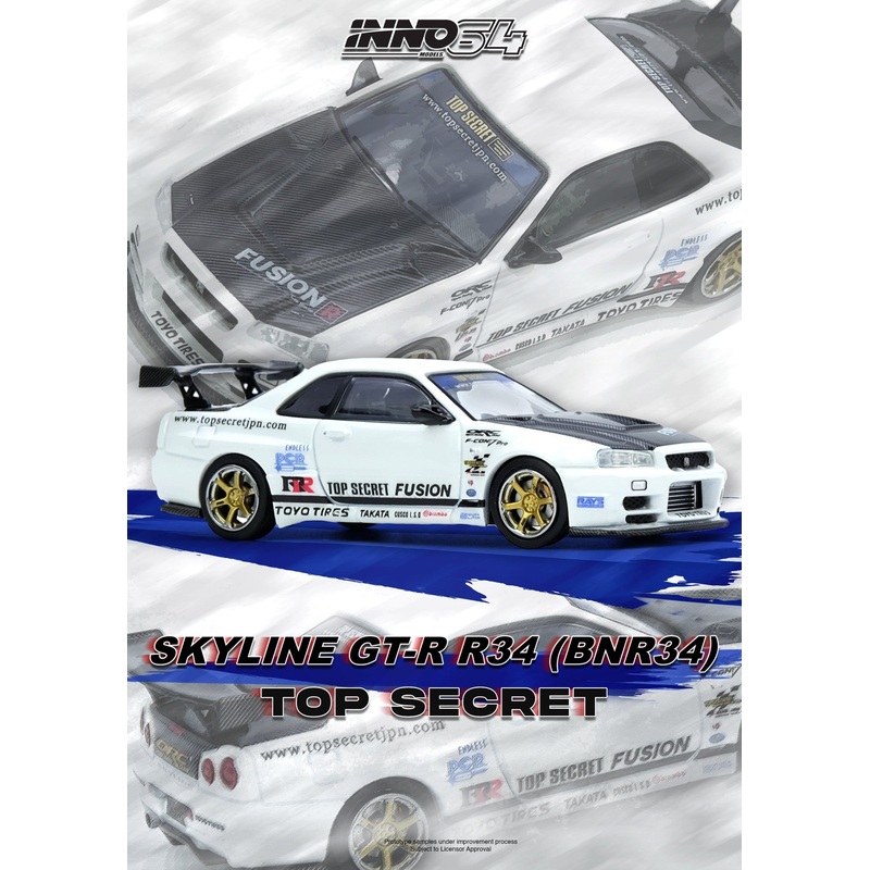 (PRE-ORDER) INNO64 1:64 Nissan Skyline TOP SECRET R34 GT-R White