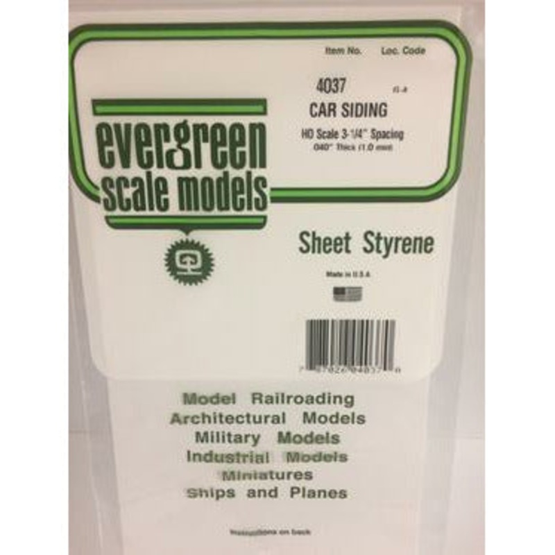 Evergreen #4037 Styrene Siding: Passenger Car HO 0.037 (0.95mm) Spacing x 0.030 (75mm) Thick 6 x 12