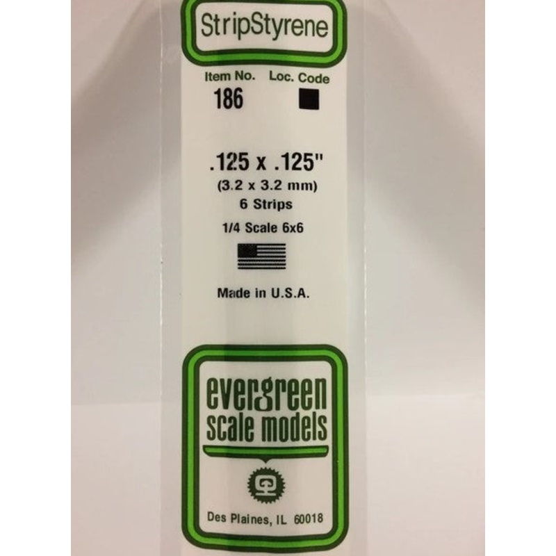 Evergreen 186 .125 x .125 / 3.2 x 3.2mm Square (6pcs)