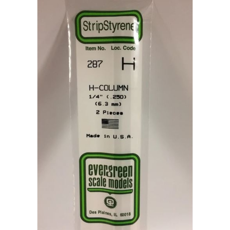 Evergreen 287 .250 /  6.3mm H Beam (2pcs)