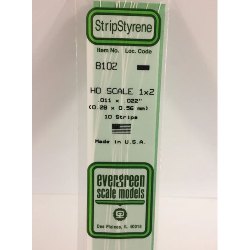 Evergreen 8102 .011 x .022 Ho Scale Strip