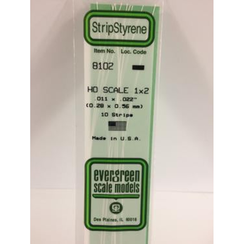 Evergreen #8102 – .011 X .022 Opaque White Polystyrene Ho Scale Strips (1×2)