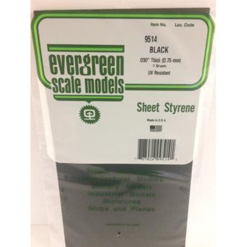 Evergreen #9514 Styrene Sheets: Black 2 pack 0.030 (0.75mm) Thick x 12 (31cm) x 6 (15cm)