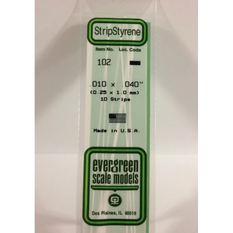 Evergreen 102 .010 x .040 (0.25 x 1.0mm) Strips (10pcs)