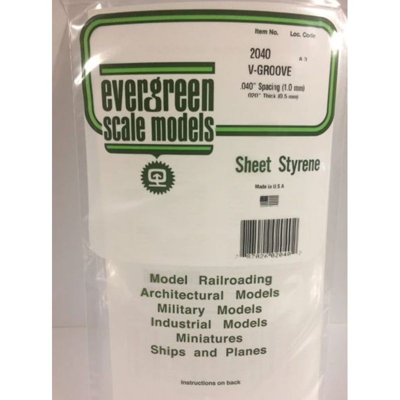 Evergreen 2040 .040 Spacing Vgroove Sheet