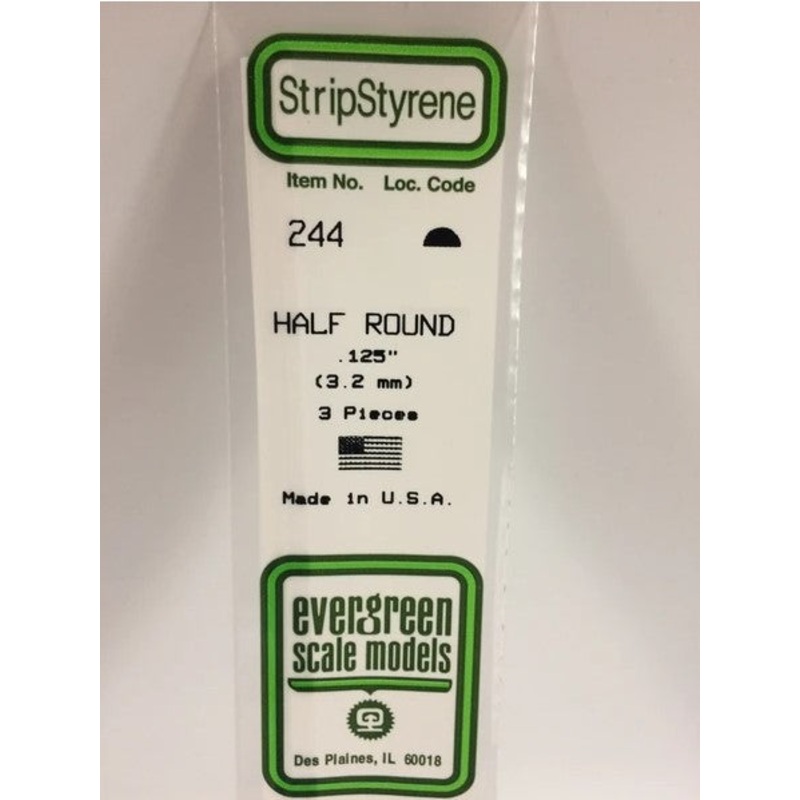 Evergreen 244 .125 (3.2mm) Half Round (3pcs)