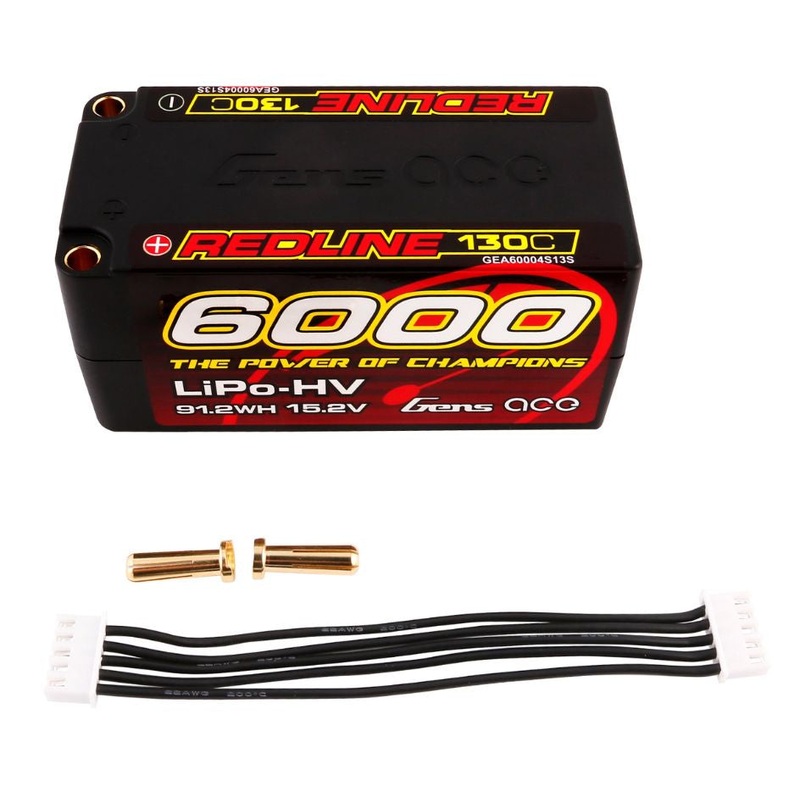 Gens Ace Redline 4S LiHV LiPo Shorty Battery 130C (15.2V/6000mAh) w/5mm Bullets (Hard Case) – GEA60004S13S