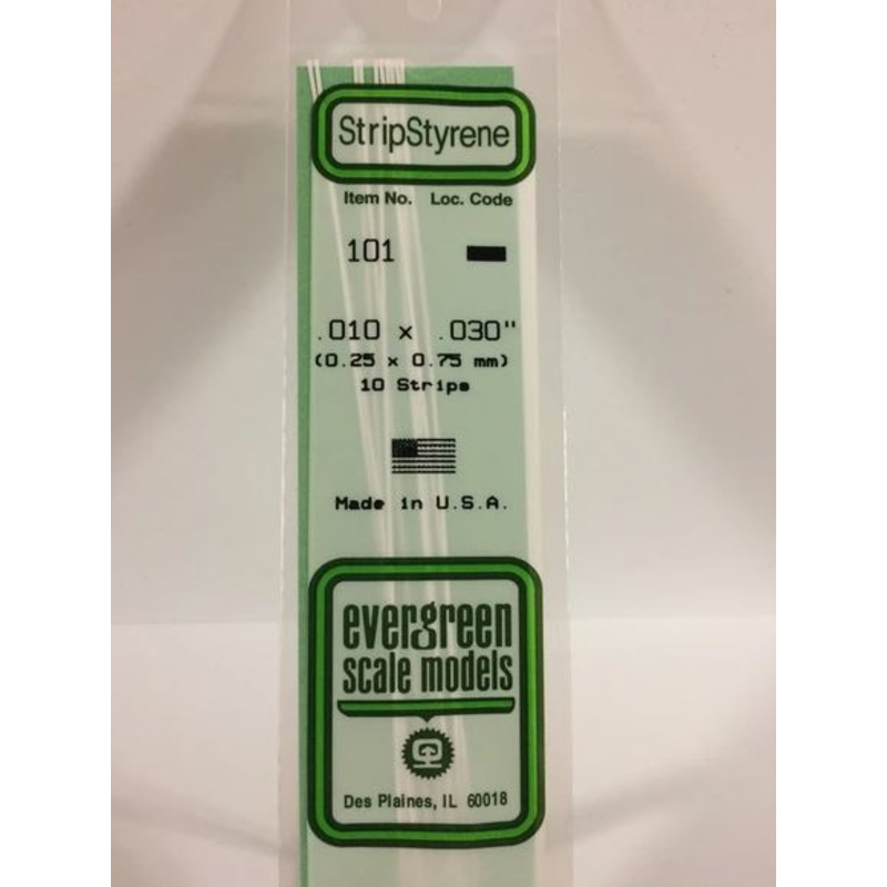 Evergreen 101 .010 x .030 (0.25 x 0.75mm)  Strips (10pcs)