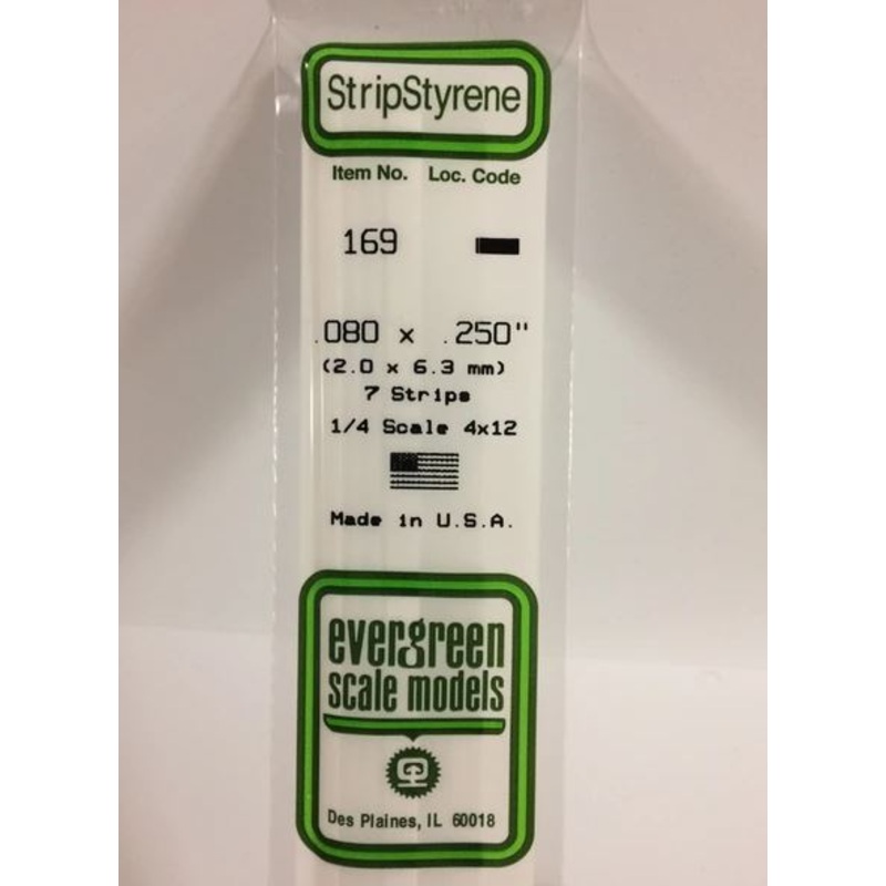 Evergreen 169 .080 X .250 (2.0 x 6.3mm)  Strips (7pcs)