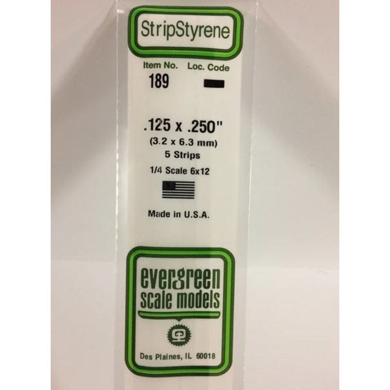 Evergreen 189 .125 x .250 (3.2 x 6.3mm) Strips (5pcs)