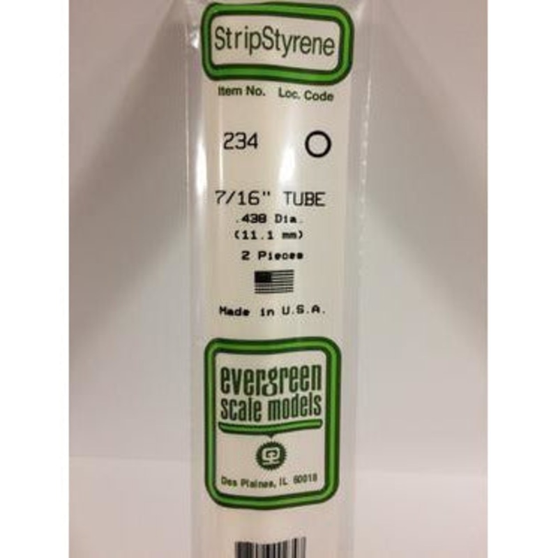 Evergreen #234 Styrene Tubes: Round 7/16 2 pack 0.438 (11.1mm) OD x 14 (35cm)