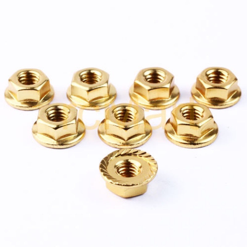 3RACING 4mm Aluminum Serrated Locknuts (8pcs) Gold – 3RAC-NS40GO